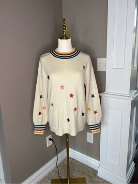 Maurices Cream Crewneck Sweater with Multicolor Star Accents